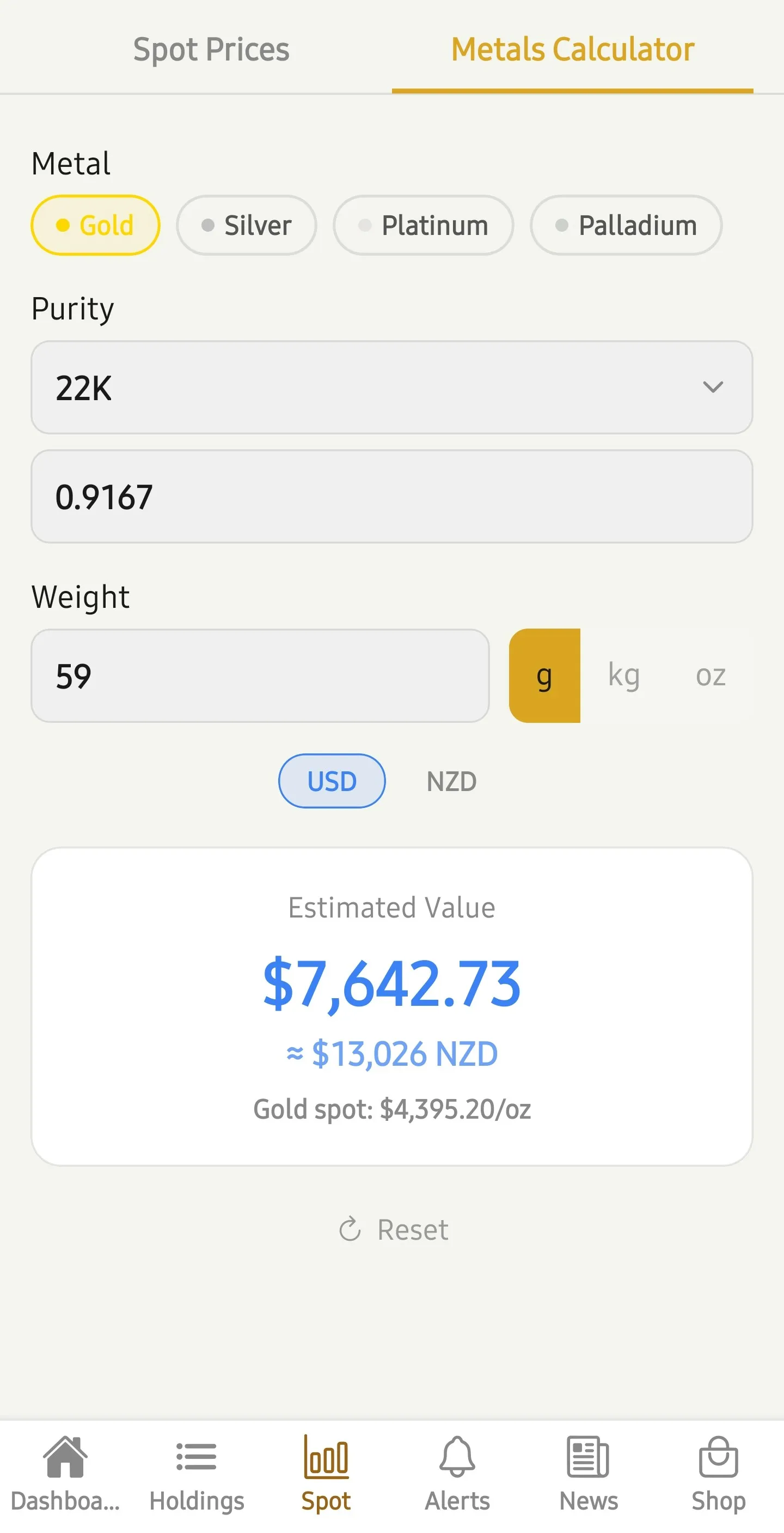 Metals Calculator